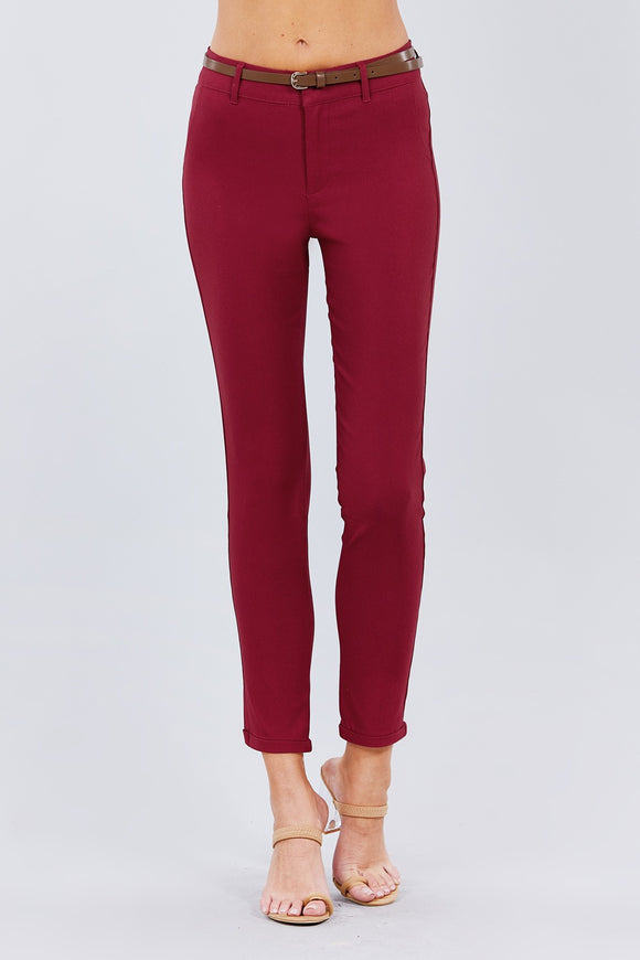 ACTIVE BASIC Belted Textured Long Pants