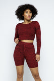 CAPSULLE Knit Long Sleeve Cropped Top Knit High-waist Biker Shorts Set