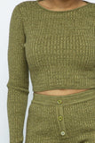 CAPSULLE Knit Long Sleeve Cropped Top Knit High-waist Biker Shorts Set