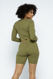 CAPSULLE Knit Long Sleeve Cropped Top Knit High-waist Biker Shorts Set