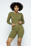 CAPSULLE Knit Long Sleeve Cropped Top Knit High-waist Biker Shorts Set