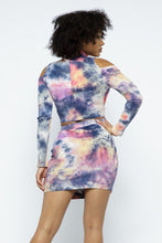 Load image into Gallery viewer, CAPSULLE Tie Dye Open Shoulder Long Sleeve Top And Matching Skirt W Ruching Details