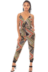 SYMPHONY Boarder Print Wrap Drawstring Waist Jumpsuit