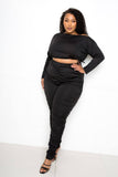 BBA Off Shoulder Cropped Top And Ruched Leggings Sets