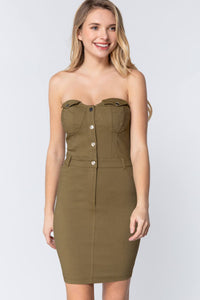 ACTIVE BASIC Strapless Button Down Mini Dress