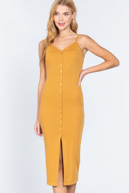 ACTIVE BASIC Button Slit Rib Cami Midi Dress