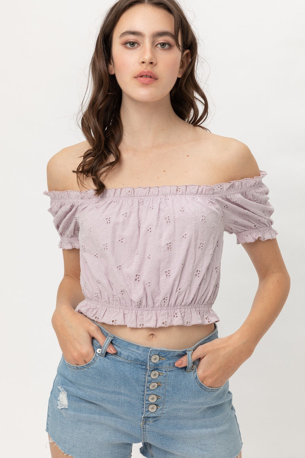 LOVE TREE Off Shoulder, Cropped Top Puff Sleeve