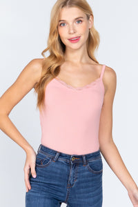 ACTIVE BASIC Heavy Rib Cami W/lace Bodysuit