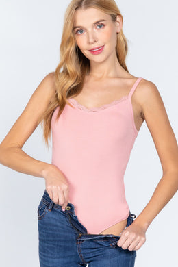 ACTIVE BASIC Heavy Rib Cami W/lace Bodysuit