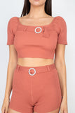 IRIS DESIGN Scoop Neck Crop Top And Ribbed Shorts