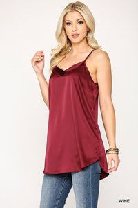 GIGIO Velvet Mixed Adjustable Strap Round Hem Camisole