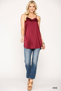 GIGIO Velvet Mixed Adjustable Strap Round Hem Camisole