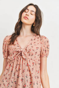 PAPER CRANE Front Tie Floral Waffle Top