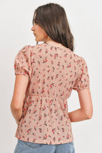 PAPER CRANE Front Tie Floral Waffle Top
