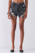 Load image into Gallery viewer, TASHA APPAREL Ripped High-waist Front Zip-up Raw Hem Detail Distressed Mini Shorts