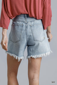 UMGEE High Rise Denim Shorts With Raw Hem