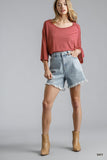 UMGEE High Rise Denim Shorts With Raw Hem