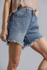 UMGEE High Rise Denim Shorts With Raw Hem