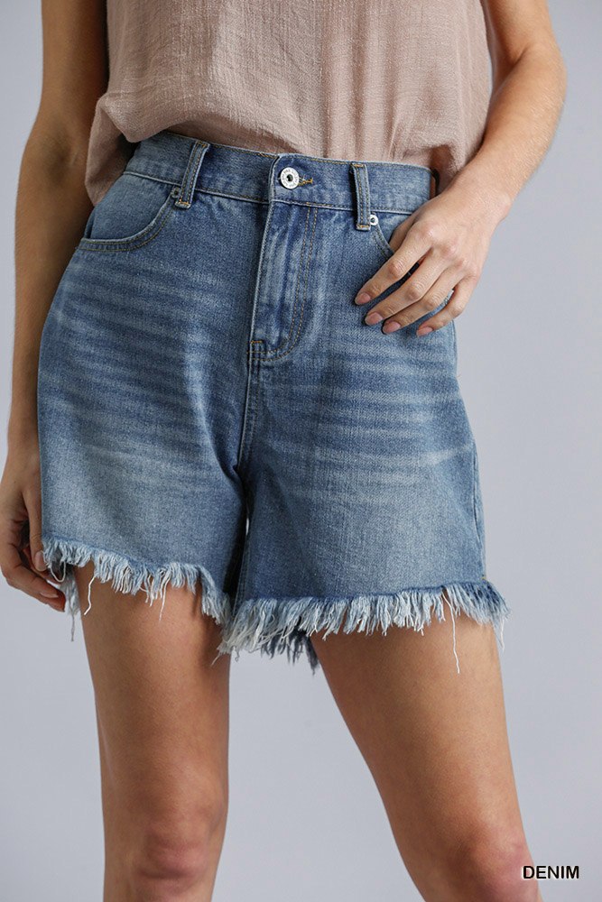 UMGEE High Rise Denim Shorts With Raw Hem