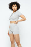 HERA COLLECTION Collar Crop Top + Shorts Set