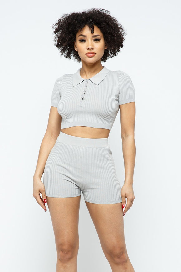 HERA COLLECTION Collar Crop Top + Shorts Set