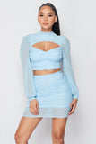 PRIVY Sexy Sheer Cutout Puff Sleeved Top And Skirt Set