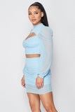 PRIVY Sexy Sheer Cutout Puff Sleeved Top And Skirt Set