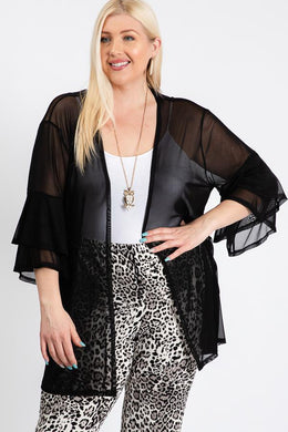 RK APPAREL Ruffle Sleeve Open Cardigan