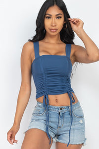 CAPELLA APPAREL Adjustable Front Ruched With String Square Neck Crop Tops