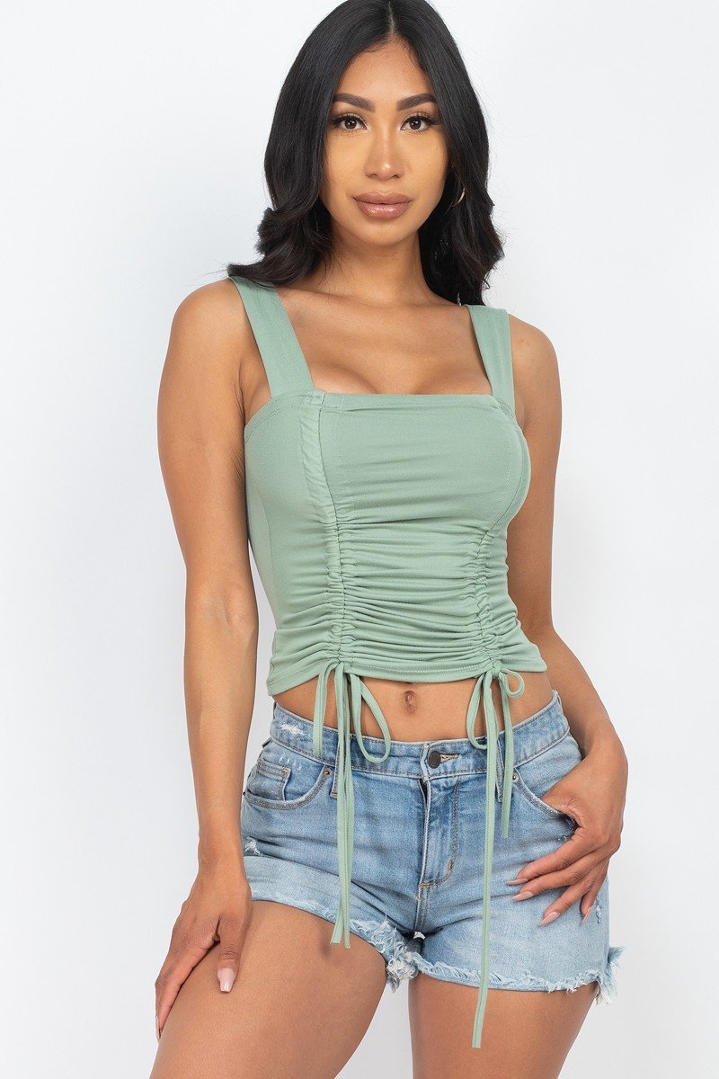 CAPELLA APPAREL Adjustable Front Ruched With String Square Neck Crop Tops