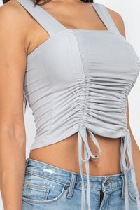 CAPELLA APPAREL Adjustable Front Ruched With String Square Neck Crop Tops