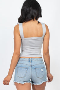 CAPELLA APPAREL Adjustable Front Ruched With String Square Neck Crop Tops