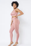 CAPSULLE Mesh Strappy Adjustable Ruched Crop Top With Matching See Through Side Panel Leggings