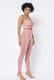 CAPSULLE Mesh Strappy Adjustable Ruched Crop Top With Matching See Through Side Panel Leggings