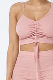 CAPSULLE Mesh Strappy Adjustable Ruched Crop Top With Matching See Through Side Panel Leggings