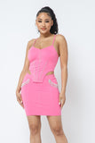 CAPSULLE Rhinestone Detailed Strappy Cropped Top With Matching Rhinestone Pocket Detail Mini Skirt