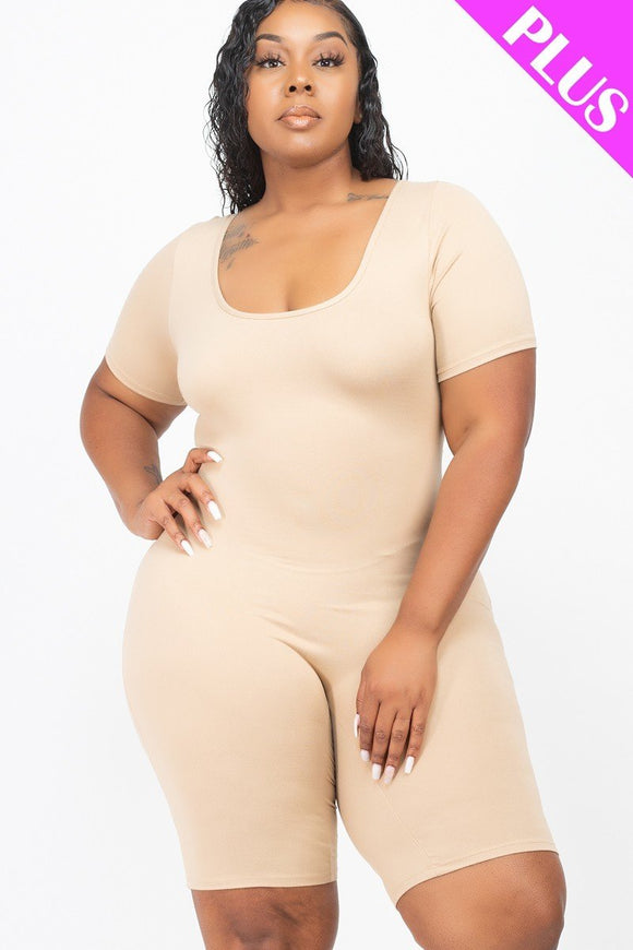 CAPELLA APPAREL Plus Size Short Sleeve Bodycon Romper