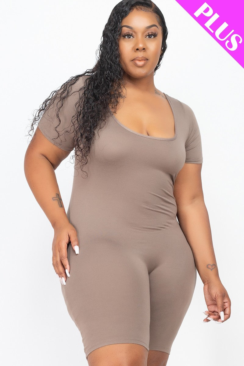 CAPELLA APPAREL Plus Size Short Sleeve Bodycon Romper