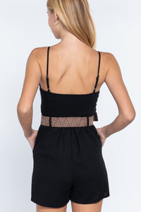 ACTIVE BASIC Sweetheart Neck Belted Romper