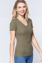 Load image into Gallery viewer, ACTIVE BASIC Short Sleeve V-neck Rib Top