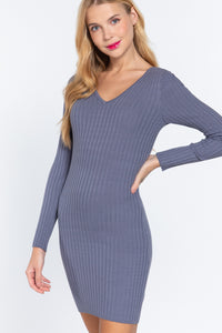 ACTIVE BASIC Long Slv V-neck Sweater Mini Dress