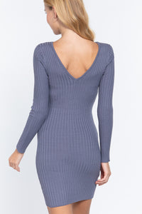 ACTIVE BASIC Long Slv V-neck Sweater Mini Dress