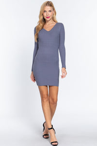 ACTIVE BASIC Long Slv V-neck Sweater Mini Dress