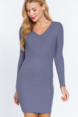 ACTIVE BASIC Long Slv V-neck Sweater Mini Dress