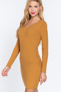 ACTIVE BASIC Long Slv V-neck Sweater Mini Dress