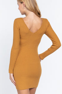 ACTIVE BASIC Long Slv V-neck Sweater Mini Dress