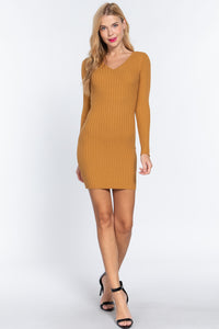 ACTIVE BASIC Long Slv V-neck Sweater Mini Dress