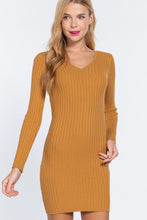 Load image into Gallery viewer, ACTIVE BASIC Long Slv V-neck Sweater Mini Dress