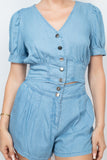 IRIS DESIGN Button-front Denim Top And Shorts Set