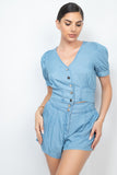 IRIS DESIGN Button-front Denim Top And Shorts Set